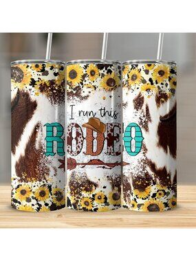 I run this Rodeo. 20 oz printed tumbler with stainless steel straw. Silicone tip